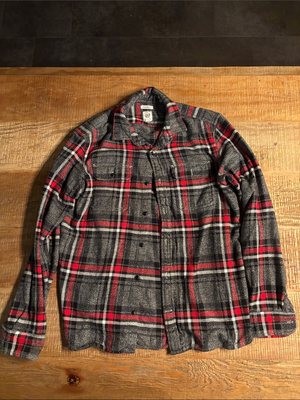 GAP Men's Red and Gray Plaid Lightweight Shirt Jacket